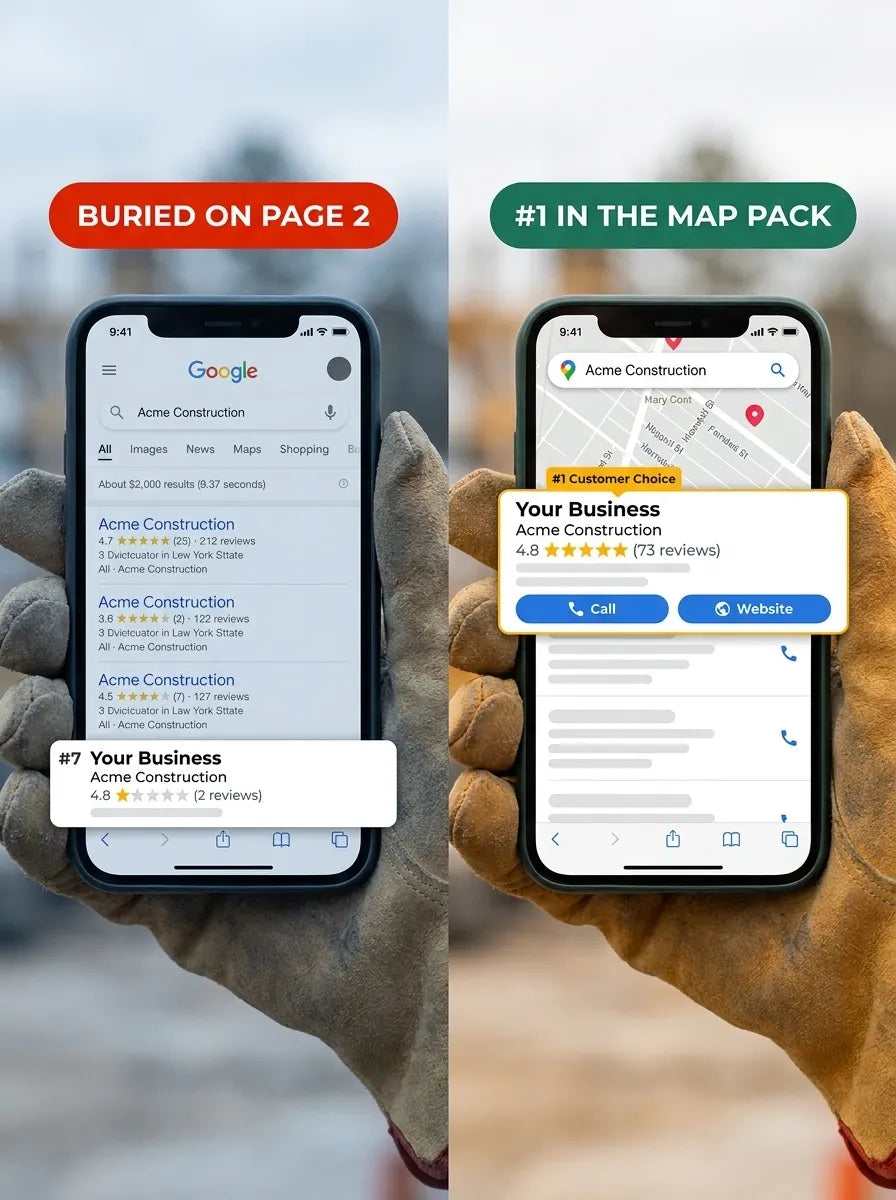 Ein Unternehmen auf Seite 2 bei Google neben einem auf Platz 1 im Kartenbereich